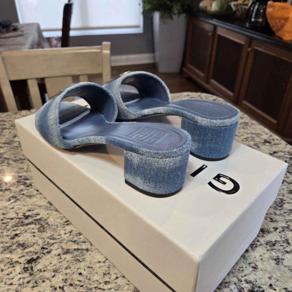 NEW Givenchy Distressed Denim Slides Size 39 45mm Heels - Picture 6 of 11
